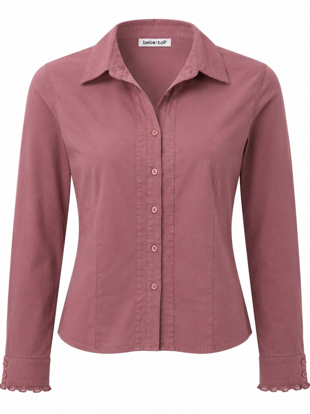 Bebe-Top Women’s Pink Button Front Blouse Long Sleeve Collared Size S